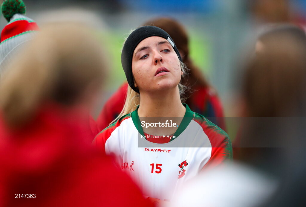 23 January 2022; Becca Conway of St Brendan's dejected after the 2021 currentaccount.ie All-Ireland Ladies Junior Club Football Championship Semi-Final match between Mullinahone, Tipperary and St Brendan's, Galway at John Lockes GAA Club in Callan, Kilkenny. Photo by Michael P Ryan/Sportsfile