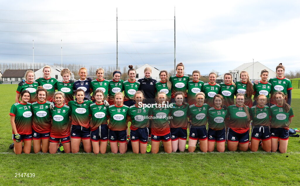 23 January 2022; Mullinahone players pose for a team photograph before the 2021 currentaccount.ie All-Ireland Ladies Junior Club Football Championship Semi-Final match between Mullinahone, Tipperary and St Brendan's, Galway at John Lockes GAA Club in Callan, Kilkenny. Photo by Michael P Ryan/Sportsfile