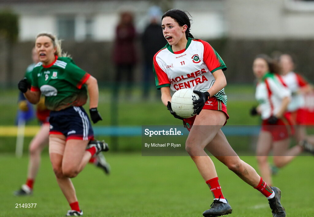 23 January 2022; Ava Trayers of St Brendan's during the 2021 currentaccount.ie All-Ireland Ladies Junior Club Football Championship Semi-Final match between Mullinahone, Tipperary and St Brendan's, Galway at John Lockes GAA Club in Callan, Kilkenny. Photo by Michael P Ryan/Sportsfile