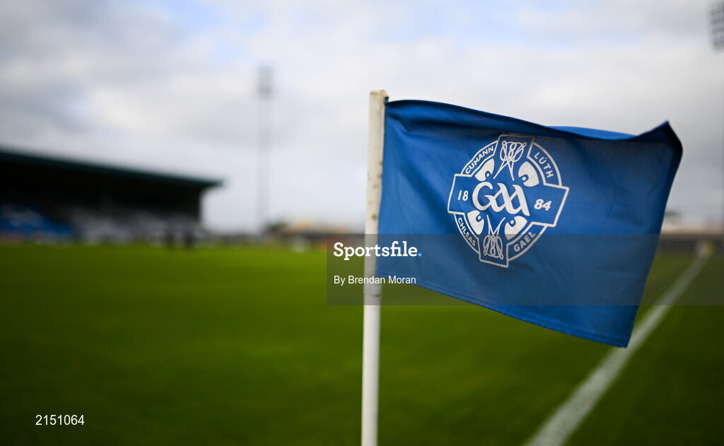 29 January 2022; A sideline flag blows in the wind before the AIB GAA Football All-Ireland Senior Club Championship Semi-Final match between St Finbarr's, Cork, and Kilcoo, Down, at MW Hire O'Moore Park in Portlaoise, Laois. Photo by Brendan Moran/Sportsfile