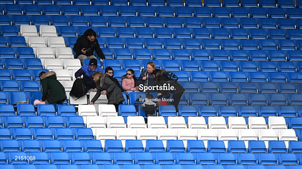 29 January 2022; Kilcoo supporters settle into their seats before the AIB GAA Football All-Ireland Senior Club Championship Semi-Final match between St Finbarr's, Cork, and Kilcoo, Down, at MW Hire O'Moore Park in Portlaoise, Laois. Photo by Brendan Moran/Sportsfile