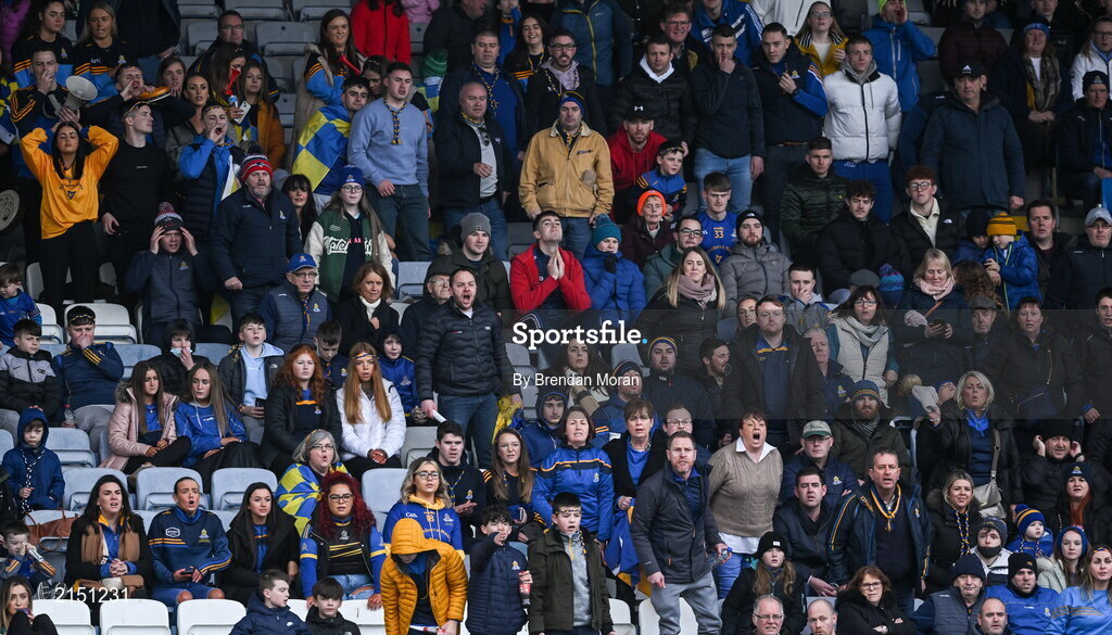 29 January 2022; St Finbarr's supporters during the AIB GAA Football All-Ireland Senior Club Championship Semi-Final match between St Finbarr's, Cork, and Kilcoo, Down, at MW Hire O'Moore Park in Portlaoise, Laois. Photo by Brendan Moran/Sportsfile