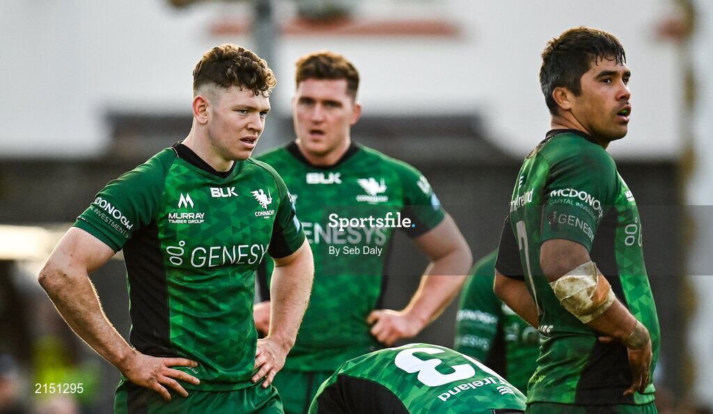29 January 2022; Connacht players Cathal Forde, left, and Jarrad Butler during the United Rugby Championship match between Connacht and Glasgow Warriors at the Sportsground in Galway. Photo by Seb Daly/Sportsfile