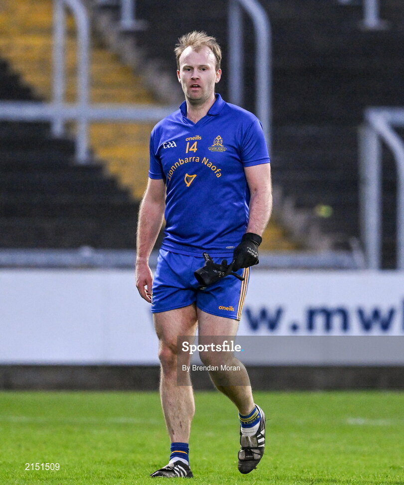 29 January 2022; Michael Shields of St Finbarr's leaves the pitch after being sent off during the AIB GAA Football All-Ireland Senior Club Championship Semi-Final match between St Finbarr's, Cork, and Kilcoo, Down, at MW Hire O'Moore Park in Portlaoise, Laois. Photo by Brendan Moran/Sportsfile