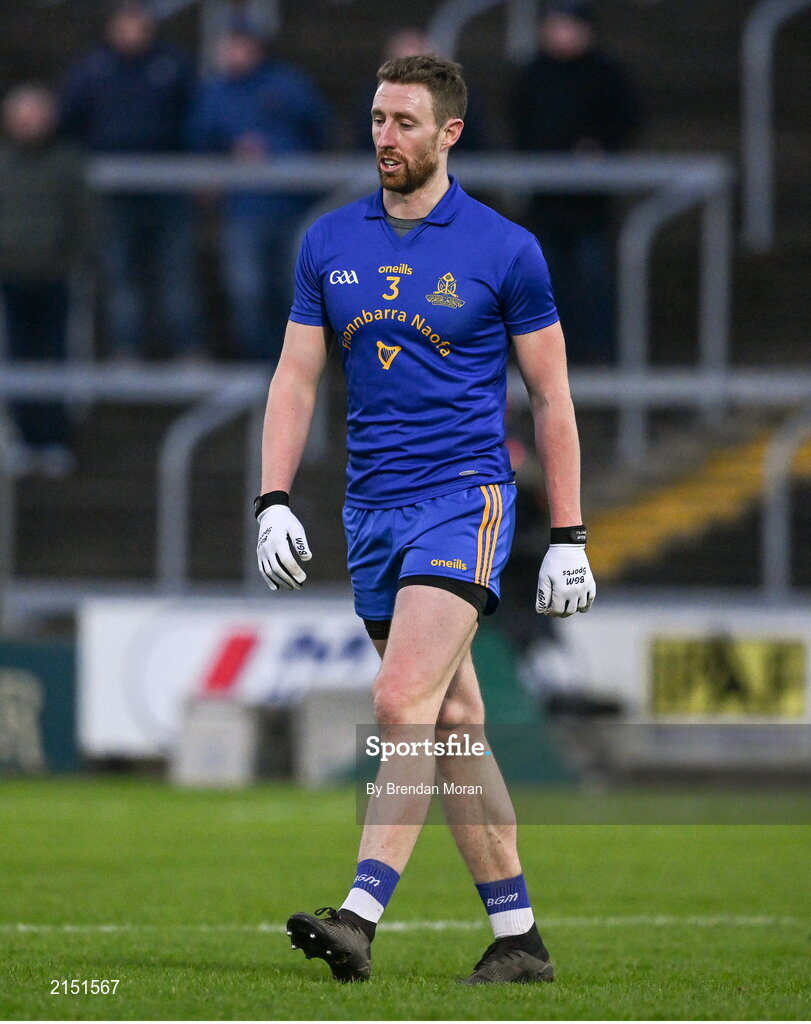 29 January 2022; Jamie Burns of St Finbarr's leaves the pitch after being shown a red card during the AIB GAA Football All-Ireland Senior Club Championship Semi-Final match between St Finbarr's, Cork, and Kilcoo, Down, at MW Hire O'Moore Park in Portlaoise, Laois. Photo by Brendan Moran/Sportsfile