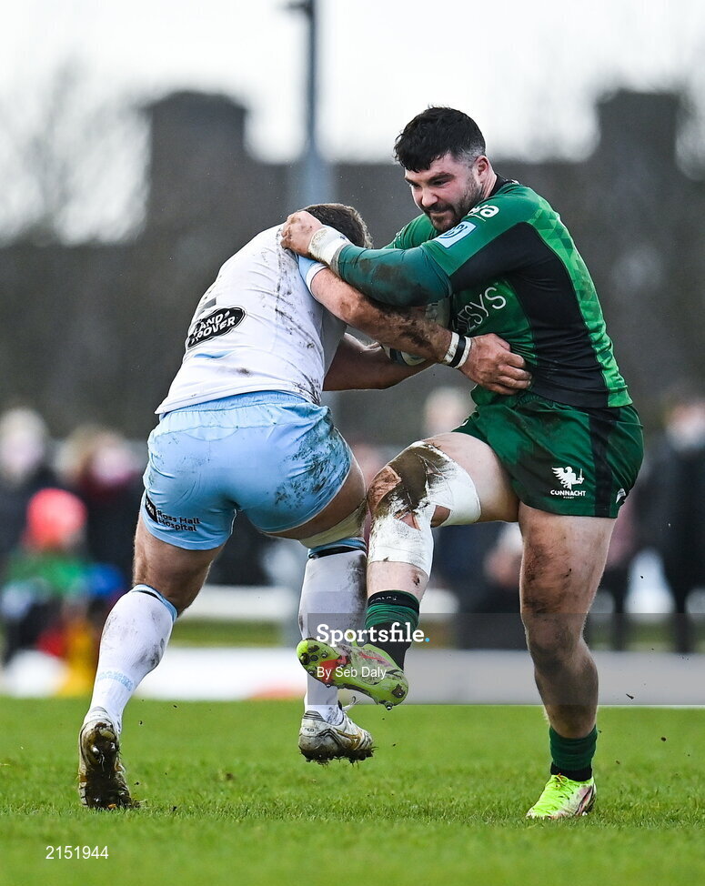 29 January 2022; Sammy Arnold of Connacht is tackled by Fraser Brown of Glasgow Warriors during the United Rugby Championship match between Connacht and Glasgow Warriors at the Sportsground in Galway. Photo by Seb Daly/Sportsfile