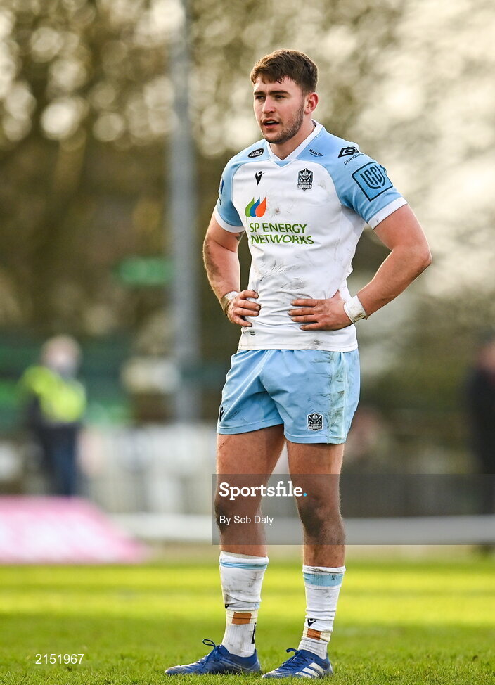 29 January 2022; Ollie Smith of Glasgow Warriors during the United Rugby Championship match between Connacht and Glasgow Warriors at the Sportsground in Galway. Photo by Seb Daly/Sportsfile