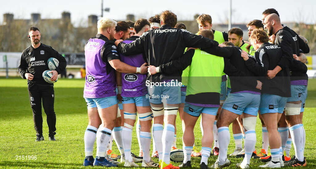 29 January 2022; Glasgow Warriors assistant coach Nigel Carolan, left, before the United Rugby Championship match between Connacht and Glasgow Warriors at the Sportsground in Galway. Photo by Seb Daly/Sportsfile