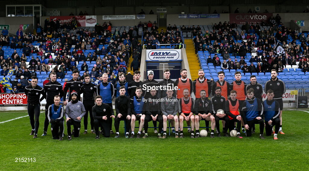 29 January 2022; The Kilcoo team before the AIB GAA Football All-Ireland Senior Club Championship Semi-Final match between St Finbarr's, Cork, and Kilcoo, Down, at MW Hire O'Moore Park in Portlaoise, Laois. Photo by Brendan Moran/Sportsfile