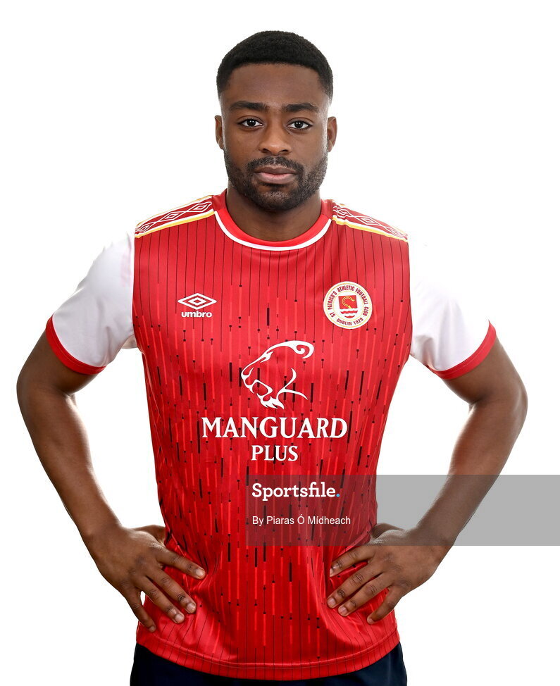 31 January 2022; Tunde Owolabi poses for a portrait during a St Patrick's Athletic squad portrait session at Ballyoulster United Football Club, in Kildare. Photo by Piaras Ó Mídheach/Sportsfile