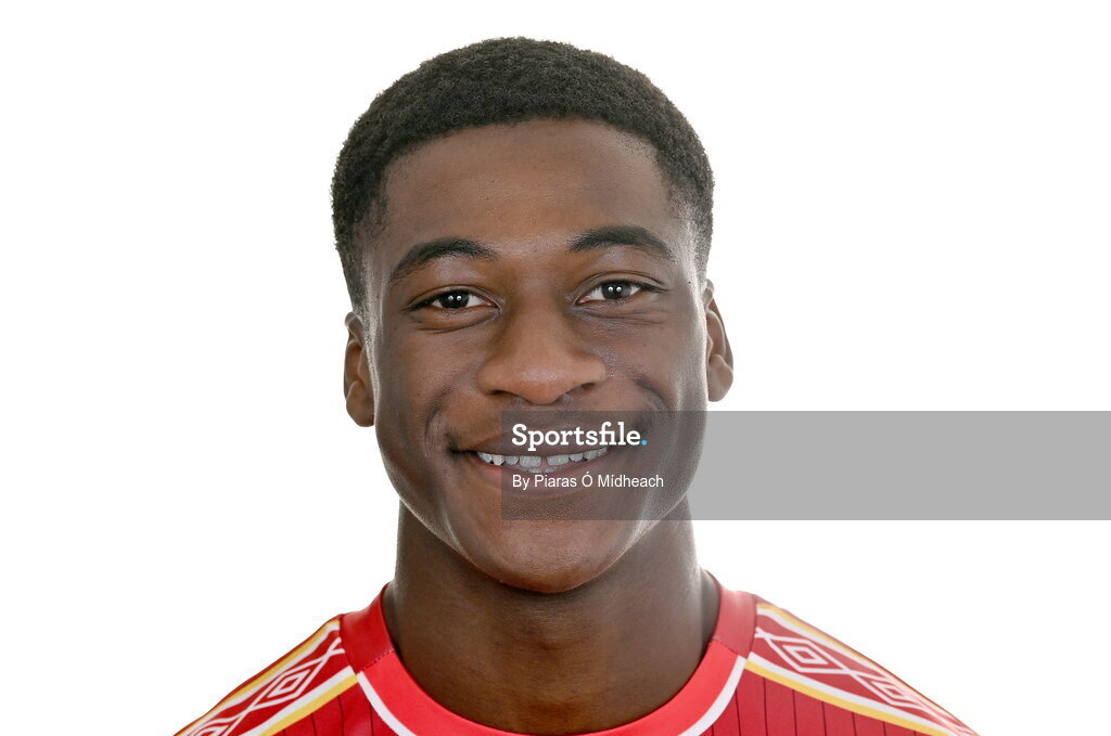 31 January 2022; James Abankwah poses for a portrait during a St Patrick's Athletic squad portrait session at Ballyoulster United Football Club, in Kildare. Photo by Piaras Ó Mídheach/Sportsfile