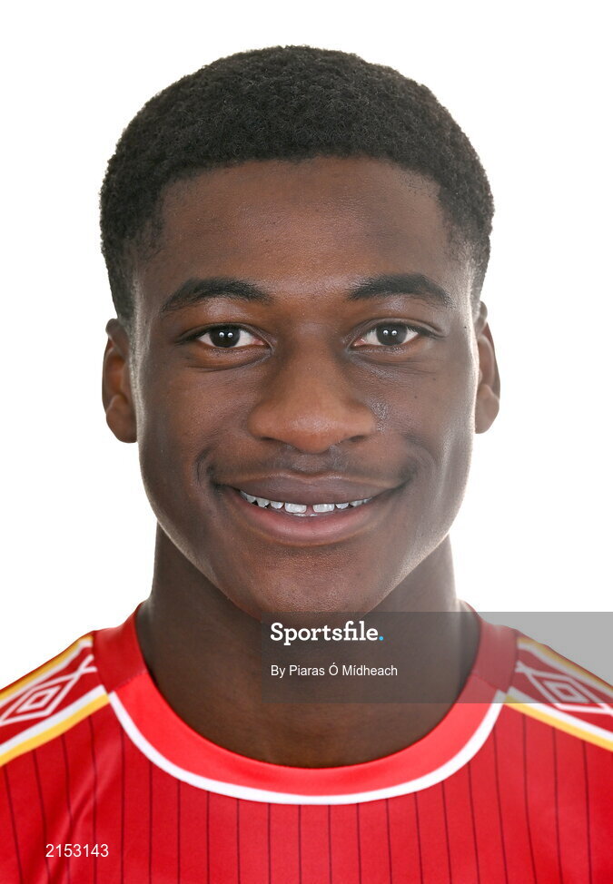 31 January 2022; James Abankwah poses for a portrait during a St Patrick's Athletic squad portrait session at Ballyoulster United Football Club, in Kildare. Photo by Piaras Ó Mídheach/Sportsfile