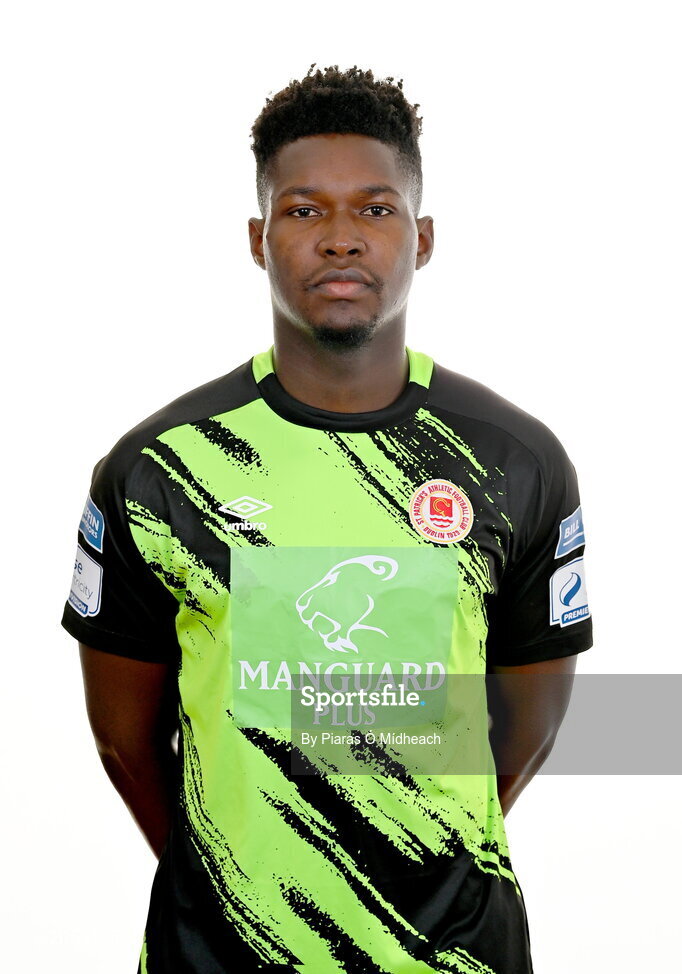 31 January 2022; Goalkeeper Joseph Anang poses for a portrait during a St Patrick's Athletic squad portrait session at Ballyoulster United Football Club, in Kildare. Photo by Piaras Ó Mídheach/Sportsfile