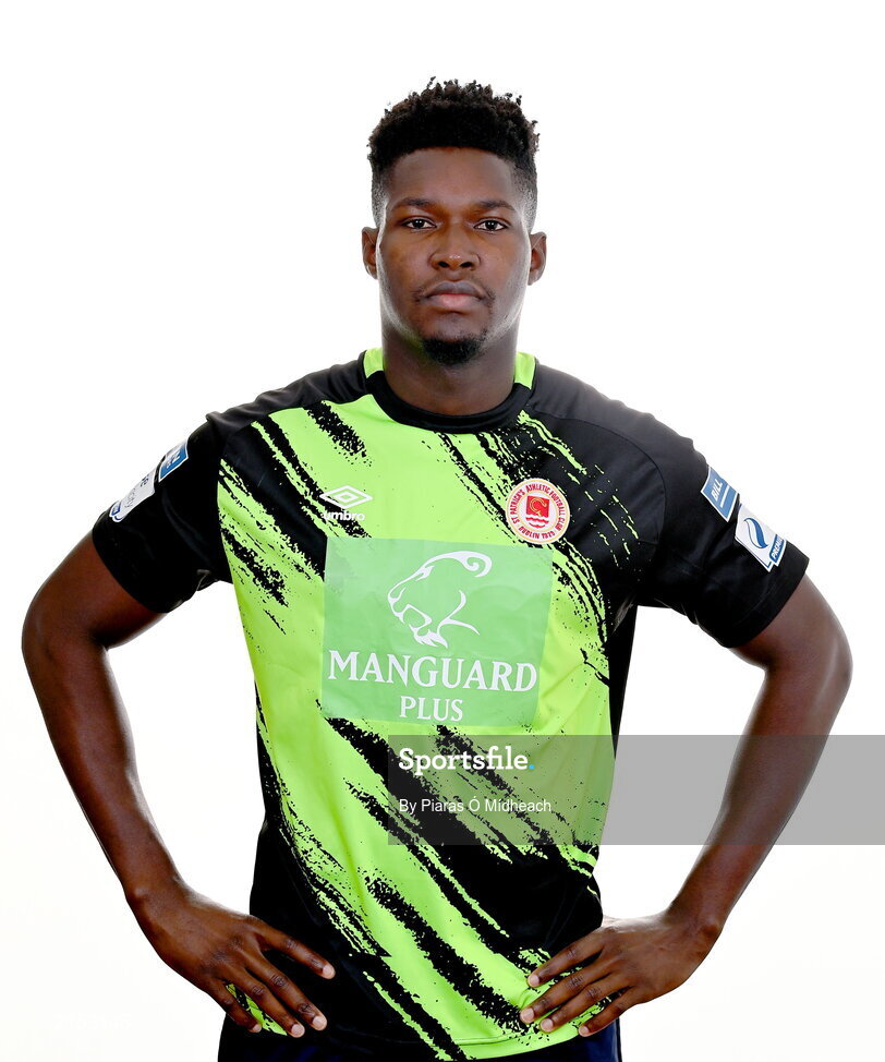 31 January 2022; Goalkeeper Joseph Anang poses for a portrait during a St Patrick's Athletic squad portrait session at Ballyoulster United Football Club, in Kildare. Photo by Piaras Ó Mídheach/Sportsfile