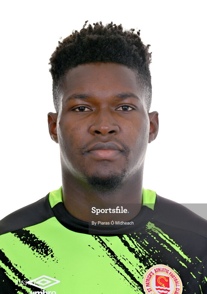 31 January 2022; Goalkeeper Joseph Anang poses for a portrait during a St Patrick's Athletic squad portrait session at Ballyoulster United Football Club, in Kildare. Photo by Piaras Ó Mídheach/Sportsfile