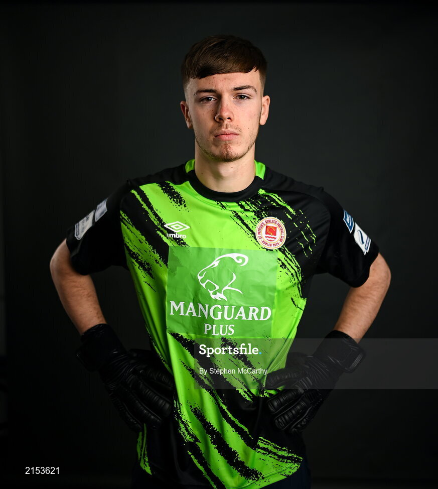 31 January 2022; Goalkeeper Josh Keeley poses for a portrait during a St Patrick's Athletic squad portrait session at Ballyoulster United Football Club in Kildare. Photo by Stephen McCarthy/Sportsfile