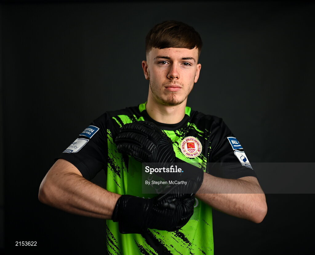 31 January 2022; Goalkeeper Josh Keeley poses for a portrait during a St Patrick's Athletic squad portrait session at Ballyoulster United Football Club in Kildare. Photo by Stephen McCarthy/Sportsfile