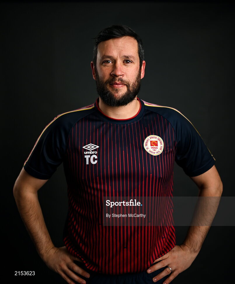 31 January 2022; Manager Tim Clancy poses for a portrait during a St Patrick's Athletic squad portrait session at Ballyoulster United Football Club in Kildare. Photo by Stephen McCarthy/Sportsfile