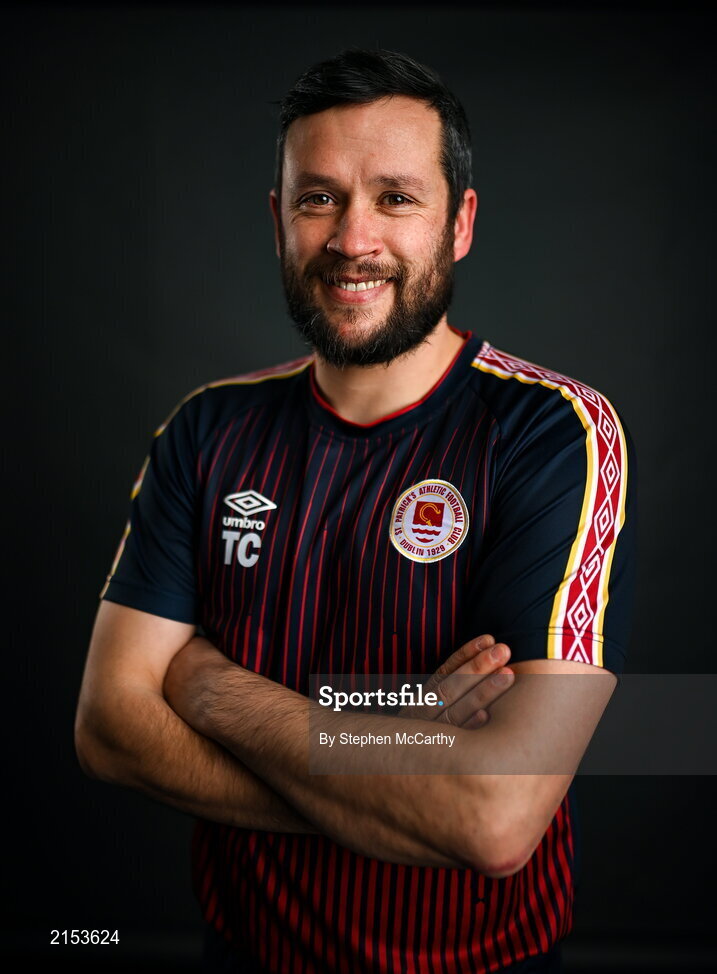 31 January 2022; Manager Tim Clancy poses for a portrait during a St Patrick's Athletic squad portrait session at Ballyoulster United Football Club in Kildare. Photo by Stephen McCarthy/Sportsfile