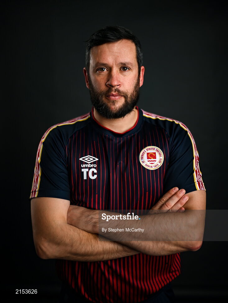 31 January 2022; Manager Tim Clancy poses for a portrait during a St Patrick's Athletic squad portrait session at Ballyoulster United Football Club in Kildare. Photo by Stephen McCarthy/Sportsfile