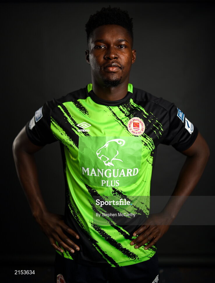 31 January 2022; Goalkeeper Joseph Anang poses for a portrait during a St Patrick's Athletic squad portrait session at Ballyoulster United Football Club in Kildare. Photo by Stephen McCarthy/Sportsfile