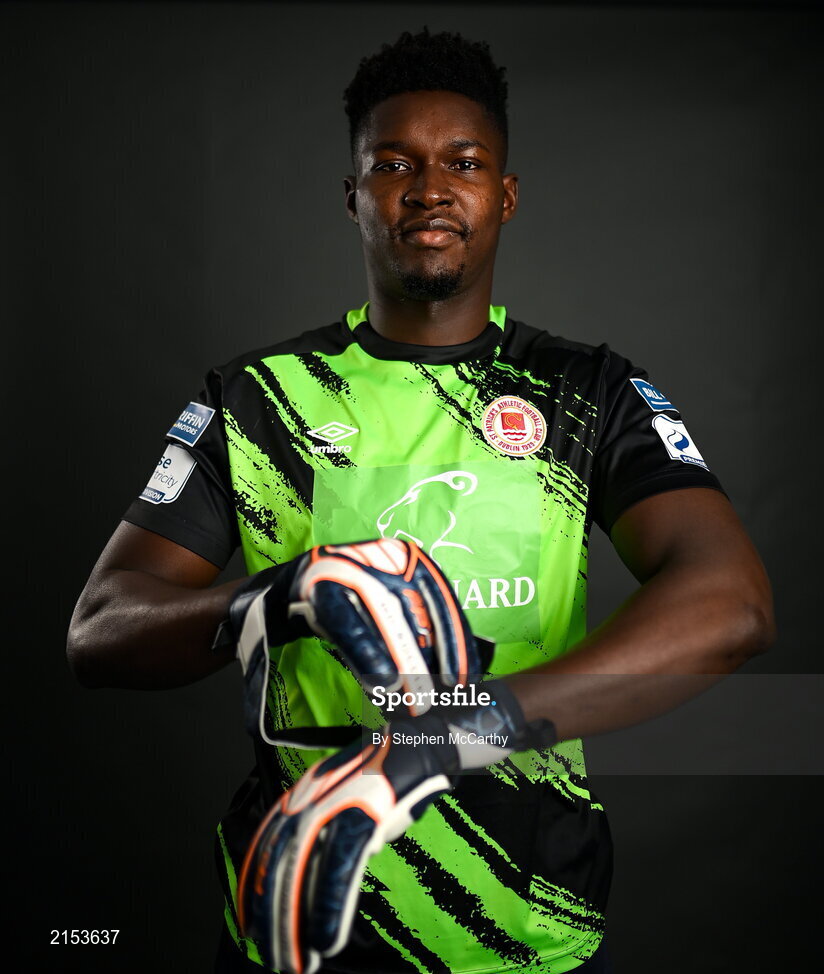 31 January 2022; Goalkeeper Joseph Anang poses for a portrait during a St Patrick's Athletic squad portrait session at Ballyoulster United Football Club in Kildare. Photo by Stephen McCarthy/Sportsfile