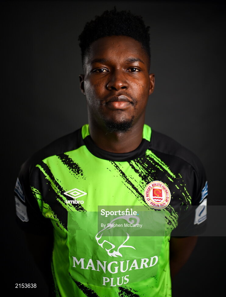 31 January 2022; Goalkeeper Joseph Anang poses for a portrait during a St Patrick's Athletic squad portrait session at Ballyoulster United Football Club in Kildare. Photo by Stephen McCarthy/Sportsfile