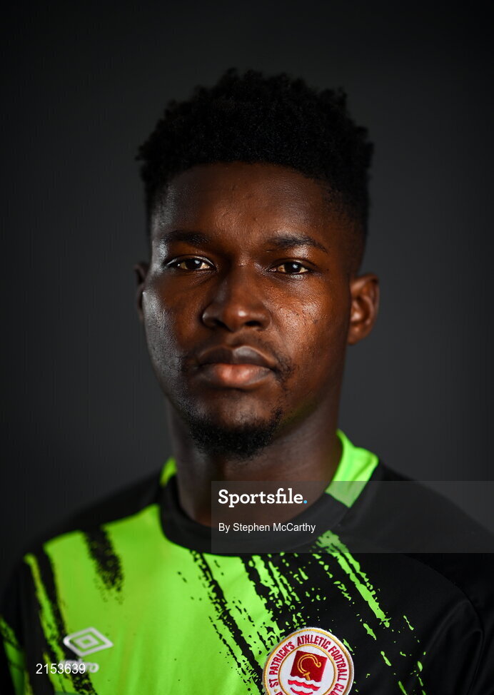 31 January 2022; Goalkeeper Joseph Anang poses for a portrait during a St Patrick's Athletic squad portrait session at Ballyoulster United Football Club in Kildare. Photo by Stephen McCarthy/Sportsfile