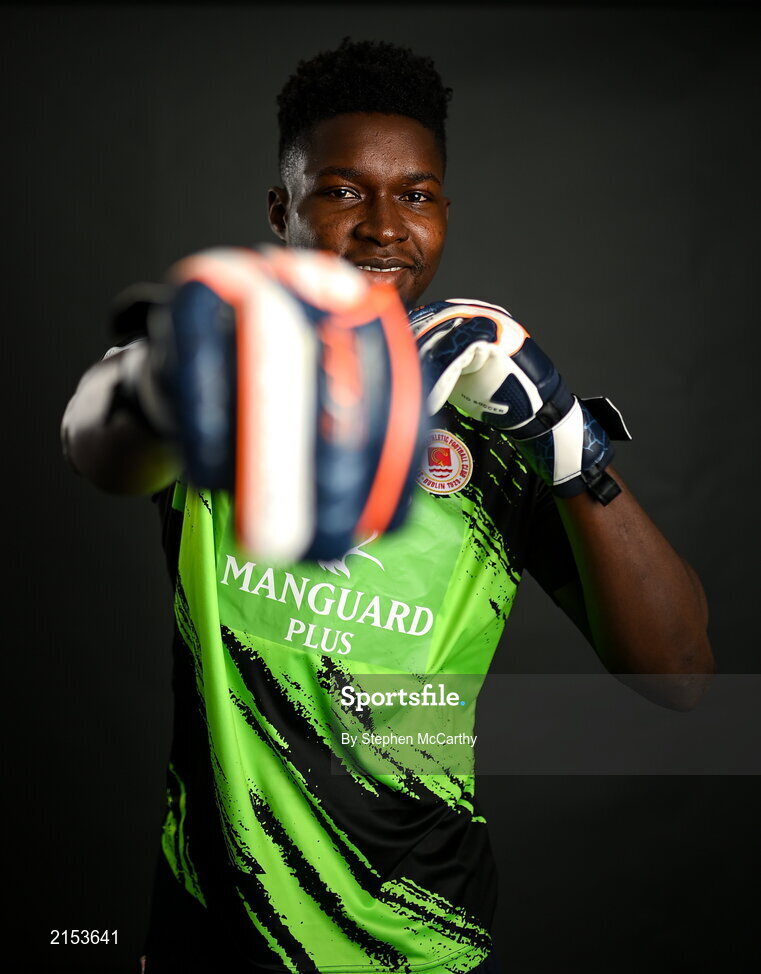 31 January 2022; Goalkeeper Joseph Anang poses for a portrait during a St Patrick's Athletic squad portrait session at Ballyoulster United Football Club in Kildare. Photo by Stephen McCarthy/Sportsfile