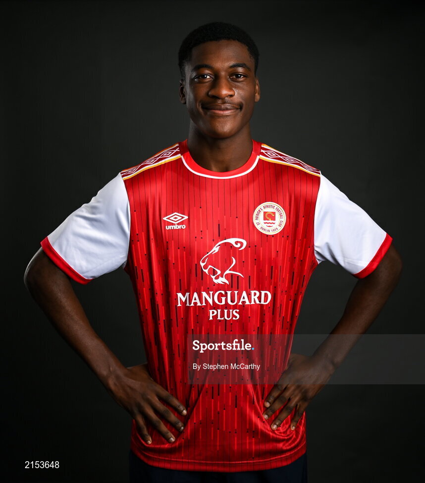 31 January 2022; James Abankwah poses for a portrait during a St Patrick's Athletic squad portrait session at Ballyoulster United Football Club in Kildare. Photo by Stephen McCarthy/Sportsfile