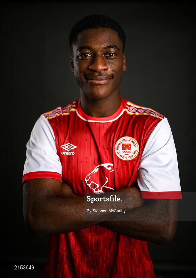 31 January 2022; James Abankwah poses for a portrait during a St Patrick's Athletic squad portrait session at Ballyoulster United Football Club in Kildare. Photo by Stephen McCarthy/Sportsfile