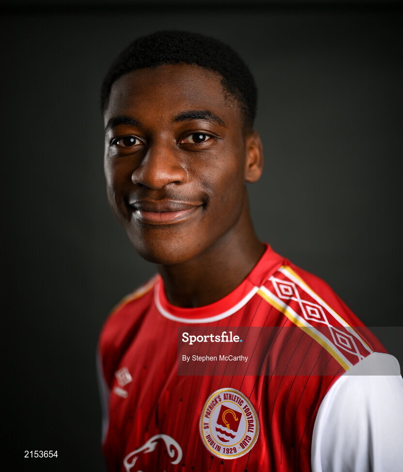 31 January 2022; James Abankwah poses for a portrait during a St Patrick's Athletic squad portrait session at Ballyoulster United Football Club in Kildare. Photo by Stephen McCarthy/Sportsfile