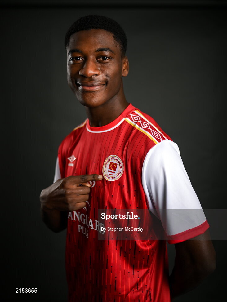 31 January 2022; James Abankwah poses for a portrait during a St Patrick's Athletic squad portrait session at Ballyoulster United Football Club in Kildare. Photo by Stephen McCarthy/Sportsfile