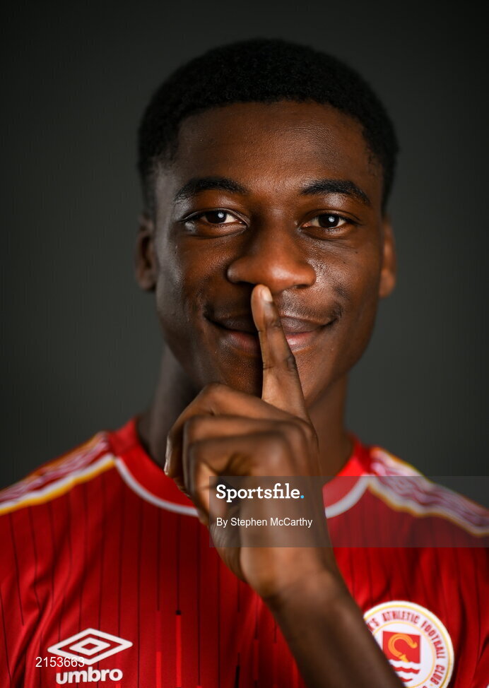 31 January 2022; James Abankwah poses for a portrait during a St Patrick's Athletic squad portrait session at Ballyoulster United Football Club in Kildare. Photo by Stephen McCarthy/Sportsfile
