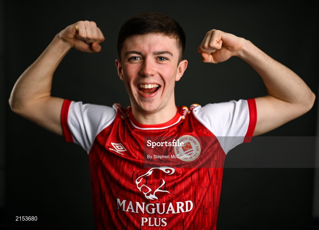 31 January 2022; Kian Corbally poses for a portrait during a St Patrick's Athletic squad portrait session at Ballyoulster United Football Club in Kildare. Photo by Stephen McCarthy/Sportsfile
