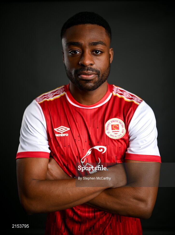 31 January 2022; Tunde Owolabi poses for a portrait during a St Patrick's Athletic squad portrait session at Ballyoulster United Football Club in Kildare. Photo by Stephen McCarthy/Sportsfile