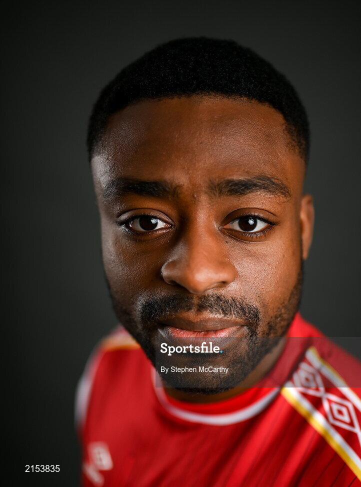 31 January 2022; Tunde Owolabi poses for a portrait during a St Patrick's Athletic squad portrait session at Ballyoulster United Football Club in Kildare. Photo by Stephen McCarthy/Sportsfile