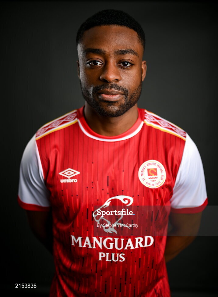 31 January 2022; Tunde Owolabi poses for a portrait during a St Patrick's Athletic squad portrait session at Ballyoulster United Football Club in Kildare. Photo by Stephen McCarthy/Sportsfile