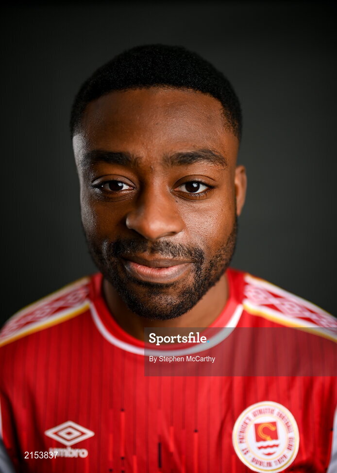 31 January 2022; Tunde Owolabi poses for a portrait during a St Patrick's Athletic squad portrait session at Ballyoulster United Football Club in Kildare. Photo by Stephen McCarthy/Sportsfile