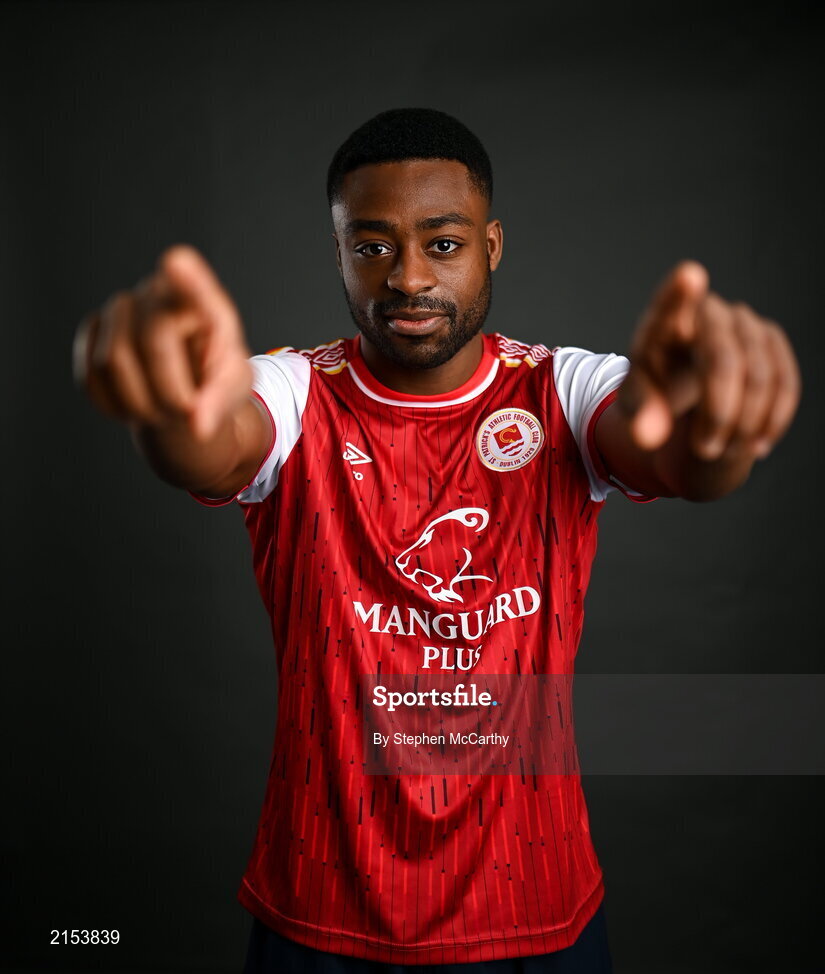 31 January 2022; Tunde Owolabi poses for a portrait during a St Patrick's Athletic squad portrait session at Ballyoulster United Football Club in Kildare. Photo by Stephen McCarthy/Sportsfile