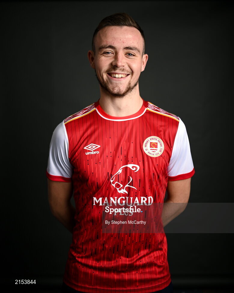 31 January 2022; Kyle Robinson poses for a portrait during a St Patrick's Athletic squad portrait session at Ballyoulster United Football Club in Kildare. Photo by Stephen McCarthy/Sportsfile