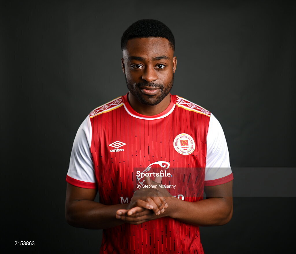 31 January 2022; Tunde Owolabi poses for a portrait during a St Patrick's Athletic squad portrait session at Ballyoulster United Football Club in Kildare. Photo by Stephen McCarthy/Sportsfile