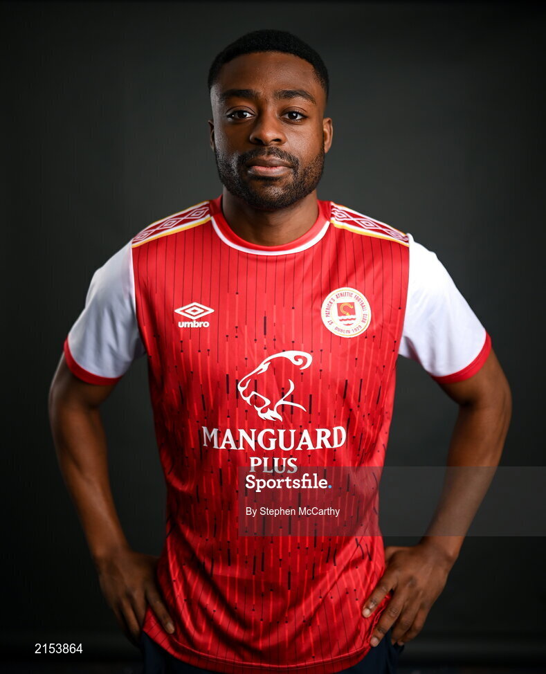 31 January 2022; Tunde Owolabi poses for a portrait during a St Patrick's Athletic squad portrait session at Ballyoulster United Football Club in Kildare. Photo by Stephen McCarthy/Sportsfile