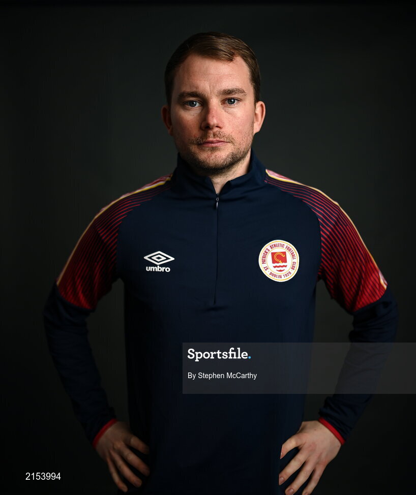 31 January 2022; Head of media Jamie Moore poses for a portrait during a St Patrick's Athletic squad portrait session at Ballyoulster United Football Club in Kildare. Photo by Stephen McCarthy/Sportsfile