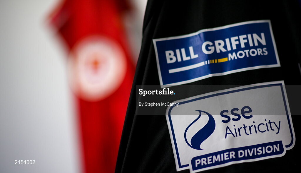 31 January 2022; A detailed view of the SSE Airtricity League Premier Division logo on the St Patrick's Athletic jersey during a squad portrait session at Ballyoulster United Football Club in Kildare. Photo by Stephen McCarthy/Sportsfile
