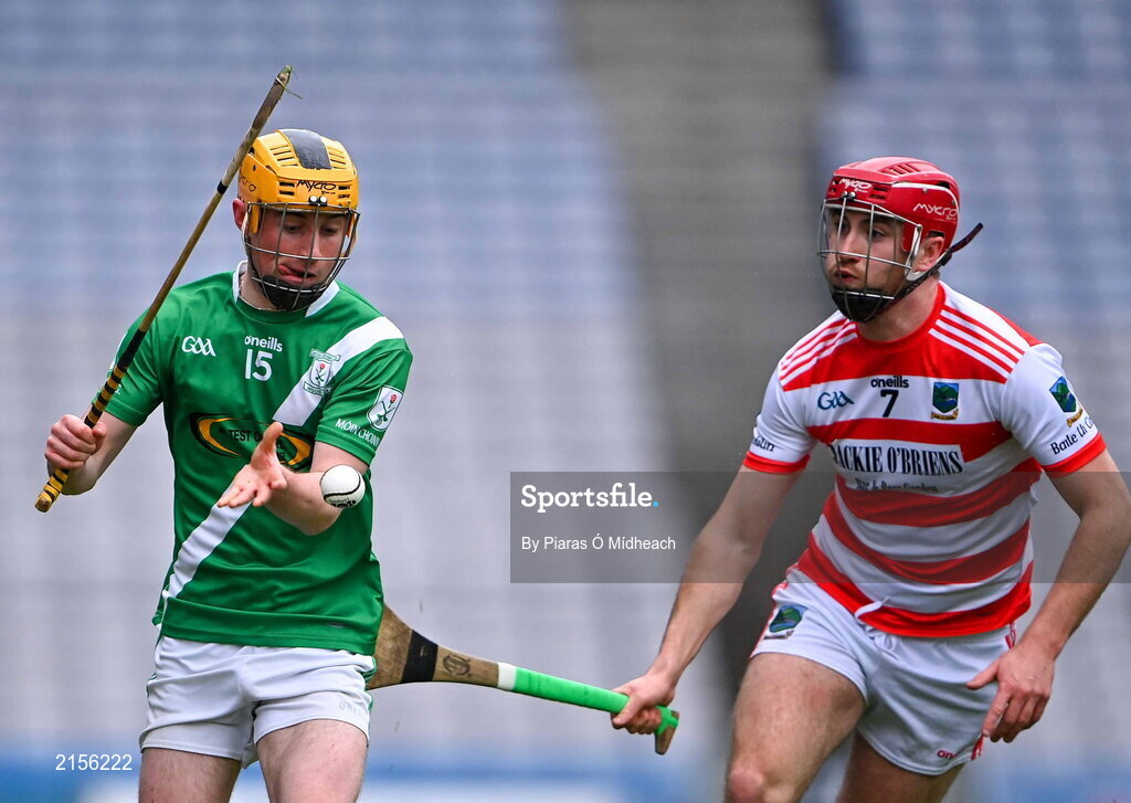 5 February 2022; Killian Hogan of Mooncoin in action against Michael Lewis of Ballygiblin during the AIB GAA Hurling All-Ireland Junior Club Championship Final match between Ballygiblin, Cork, and Mooncoin, Kilkenny, at Croke Park in Dublin. Photo by Piaras Ó Mídheach/Sportsfile