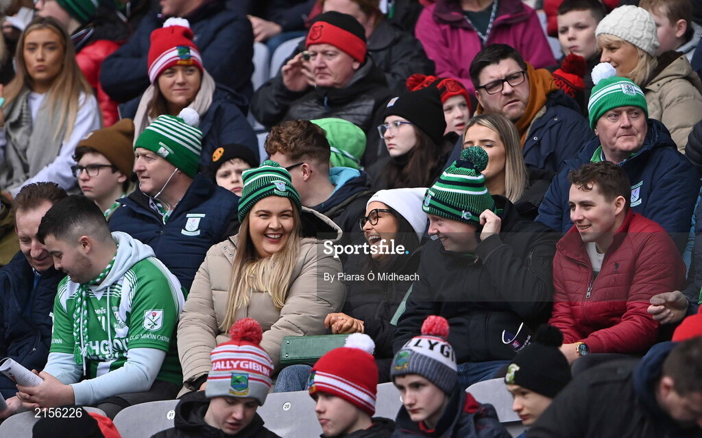 5 February 2022; Mooncoin supporters at the AIB GAA Hurling All-Ireland Junior Club Championship Final match between Ballygiblin, Cork, and Mooncoin, Kilkenny, at Croke Park in Dublin. Photo by Piaras Ó Mídheach/Sportsfile