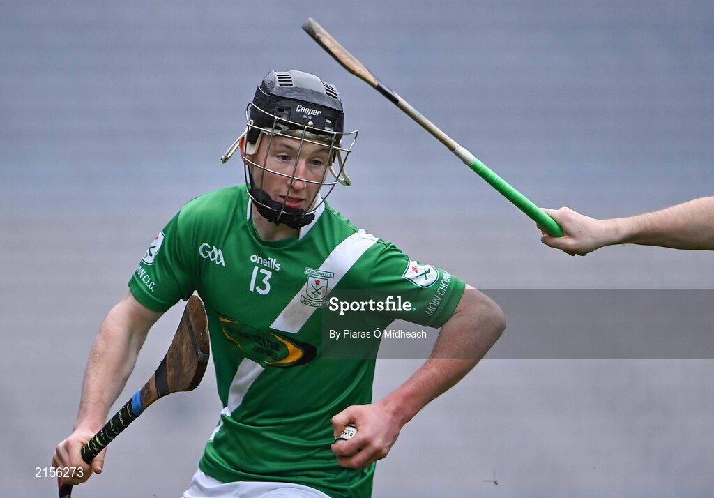 5 February 2022; Adam Croke of Mooncoin tries to evade the tackle of James Mullins of Ballygiblin during the AIB GAA Hurling All-Ireland Junior Club Championship Final match between Ballygiblin, Cork, and Mooncoin, Kilkenny, at Croke Park in Dublin. Photo by Piaras Ó Mídheach/Sportsfile