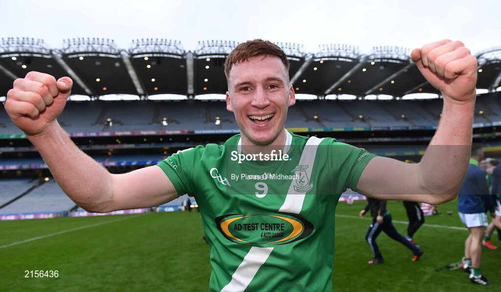 5 February 2022; Seán Gannon of Mooncoin celebrates after his side's victory in the AIB GAA Hurling All-Ireland Junior Club Championship Final match between Ballygiblin, Cork, and Mooncoin, Kilkenny, at Croke Park in Dublin. Photo by Piaras Ó Mídheach/Sportsfile