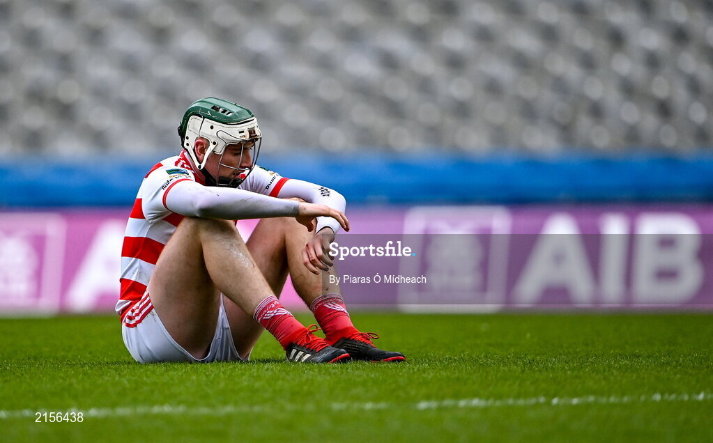 5 February 2022; Mark Keane of Ballygiblin after his side's defeat in the AIB GAA Hurling All-Ireland Junior Club Championship Final match between Ballygiblin, Cork, and Mooncoin, Kilkenny, at Croke Park in Dublin. Photo by Piaras Ó Mídheach/Sportsfile